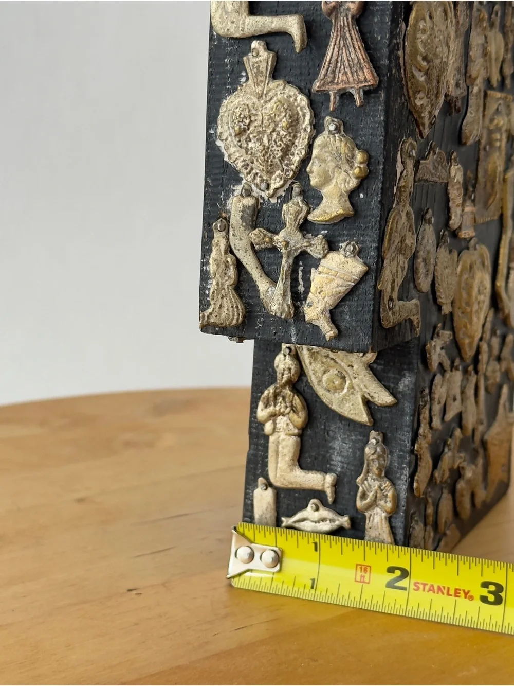 Vintage Estela Ogazon? Milagros Cross Mexican Tin Punched Folk Art,Nailed Charms